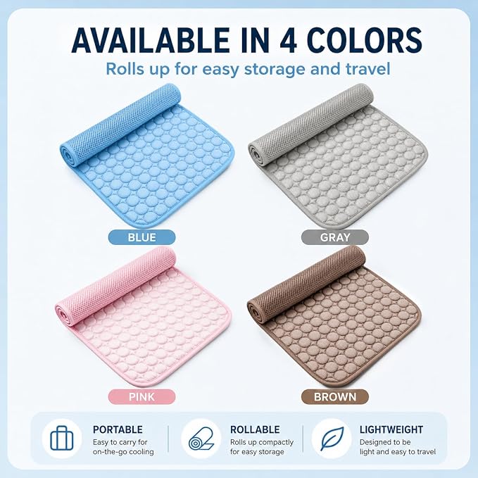 Mat for Dogs and Cats, Ice Silk Pet Cooling Mat, Washable Dog Cooling Pad with Soft PP Cotton Padding, Breathable Dog Bed Mat for Crate, Sofa, Car, Indoor Outdoor (Blue, Large)