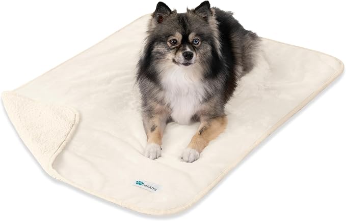 PETAMI Sherpa Fleece Waterproof CAT and Dog Blanket, Beige, Medium