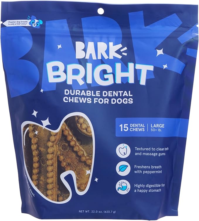 Barkbox Bright Durable Dog Dental Chew Sticks - 15 Dental Chews for Dogs - for Large Breeds (50+ lbs)