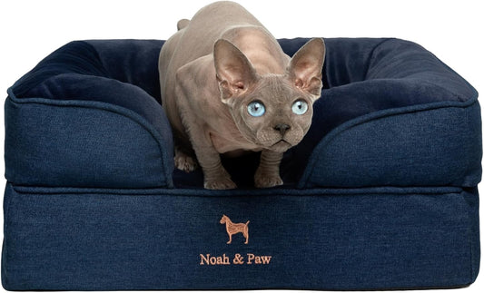 NOAH & PAW Small Dog Bed, 20x15x8 Inch, Cat Bed for Indoor Cats, Orthopedic Eggshell Memory Foam Infused with Cooling Gel, Water Resistant Inner Cover Machine Washable (Denim Collection)