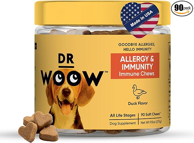 Dog Allergy & Itch Relief Supplements Soft Chews (90 CT) – Seasonal Allergy Support + Hot Spot & Skin Comfort – Omega 3 Salmon Oil + YEA-SACC – Made in USA