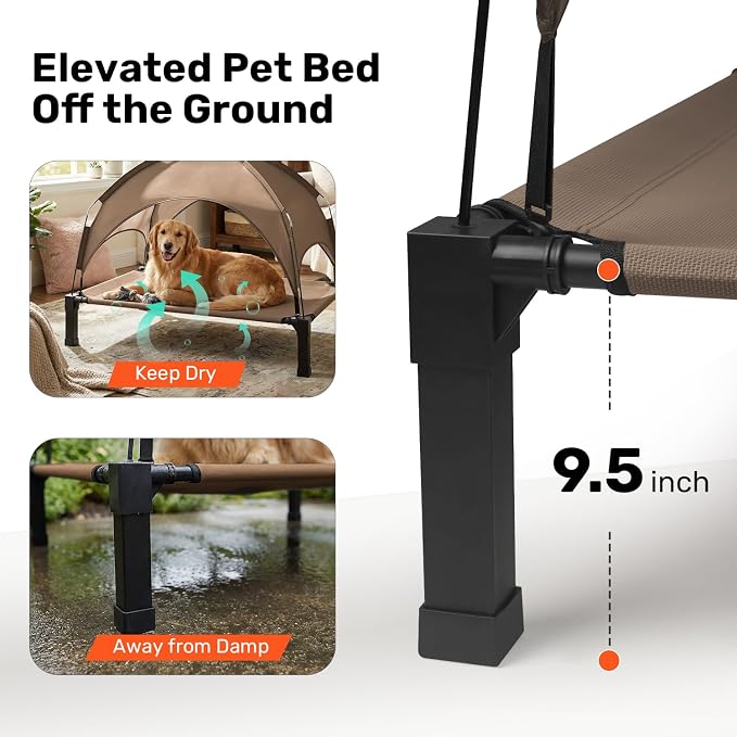 Heeyoo Elevated Dog Bed with Removable Canopy, Portable Dog Cot with Sun Protection Shade Tent, Raised Pet Cooling Cot Bed for Dogs, 60in