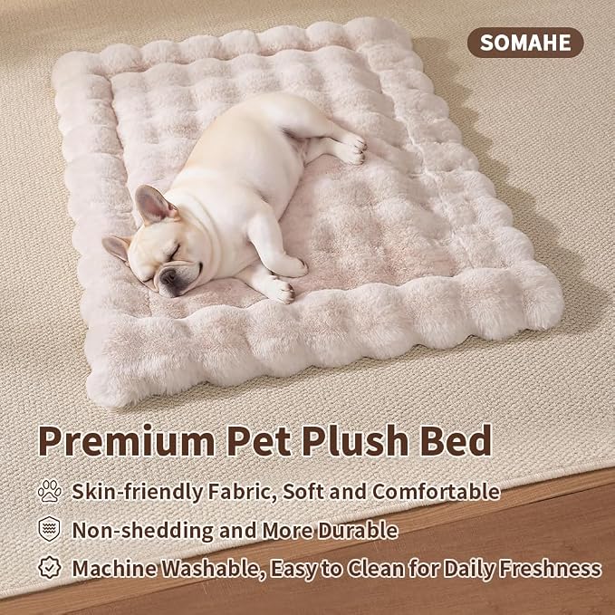 SOMAHE Cat & Dog Bed Mat, Soft Plush Faux Fur Kneading Pet Bed for 2 Cats or Small Dogs, Machine Washable Cat Sleeping Pad, Non-Slip Fluffy Pet Rug for Indoor Cats Kittens & Small Dogs, 27x20 In White