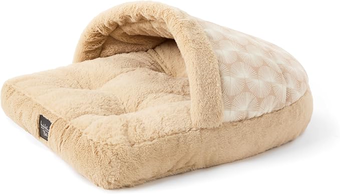 Nicole Miller NEW YORK PET Kendall Fluted Geo Cozy Slipper Cave Pet Bed, Cozy & Calming, Non-Slip Bottom, Machine Washable, Taupe, Small 22"x17"x11"
