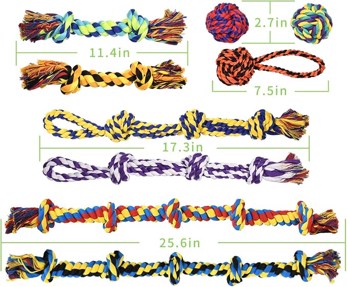 SHARLOVY Large Tough Chew Toys for Aggressive Chewers Large Breed,Heavy Duty Dental Rope Toys Kit for Medium Dogs,5 Knots Indestructible Cotton Puppy Teething Chew Tug Toy Set of 9