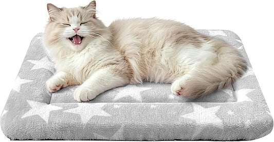Dog Bed Mat – Soft & Comfortable Dog Kennel Pad for Crate – Durable Crate Bed & Mat for Dogs & Cats – Ideal for Crate, Kennel, and Home Use (Big&Little Stars Grey, XS(18"*14"*1.5"))