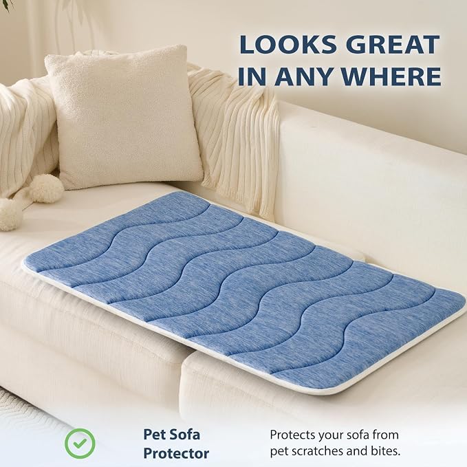 MICROCOSMOS 0.8" Thick Cooling Dog Foam Pad & Summer Pet Sleeping Mat, Machine Washable, Materials Safe, Portable Flat Pet Bed for Dogs.(Navy Blue, 30" x 19")