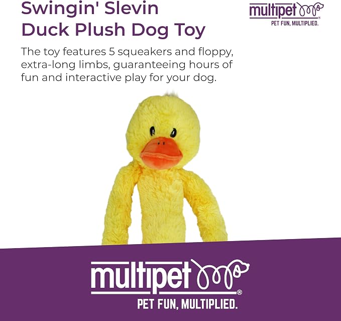 Multipet's Swingin Slevin XXL Oversized 30-Inch Yellow Duck Plush Dog Toy
