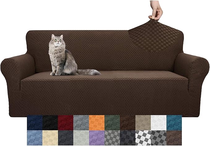YEMYHOM Couch Cover Latest Jacquard Design High Stretch Extra Large Sofa Covers Pet Dog Cat Proof Oversized Slipcover Non Slip Magic Elastic Furniture Protector (XL Sofa, Dark Coffee)