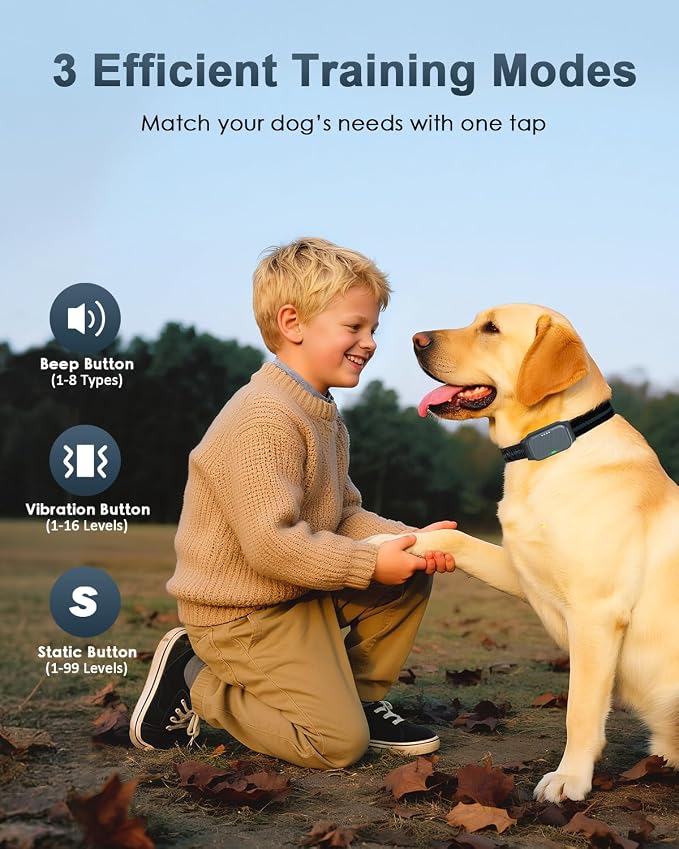 Shock Collar for Dogs, IP67 Waterproof Dog Training Collar with Remote Control, 3 Modes: Beep, Vibration, Safe Static, Rechargeable Adjustable for 15-110lbs Medium Large Dogs