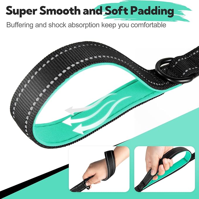 2-Handle Dog Leash Heavy Duty, Traffic Control & Night Safety Reflective Lead for Mid Large Dogs, Comfort Padded Grip Dog Leashes for Walking and Training(6 FT x 1" Wide, Black+ Teal)