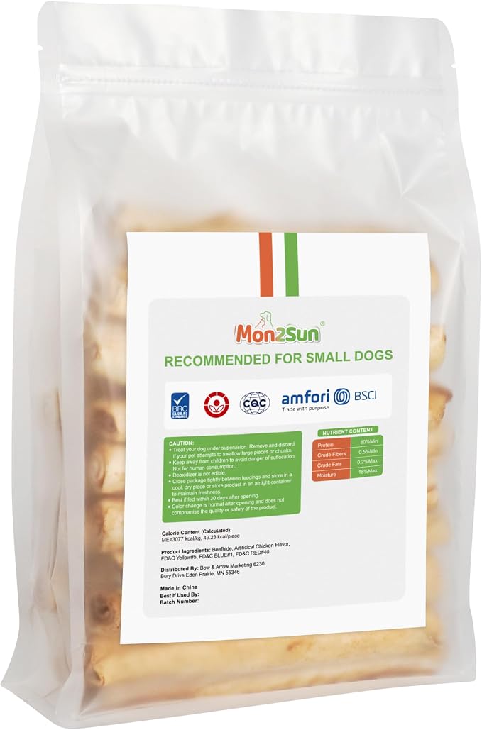 MON2SUN Dog Rawhide Rolls Twist Sticks Chew Treats Chicken Flavor for Puppy and Small Dogs, 40 Count（Pack of 1）