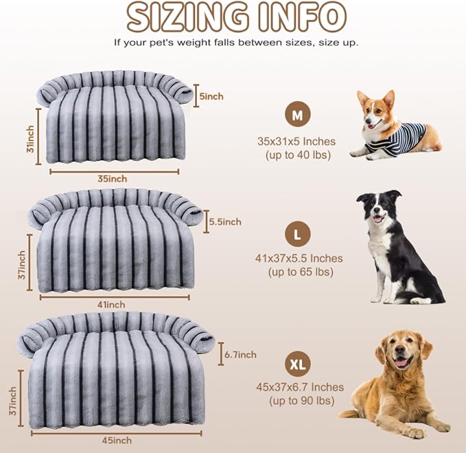 WATANIYA PET Large Dog Couch Bed, Fluffy Washable Couch Protector for Dogs with Removable Cover, Non-Slip Dog Sofa Bed, 45x37 Inch, Grey