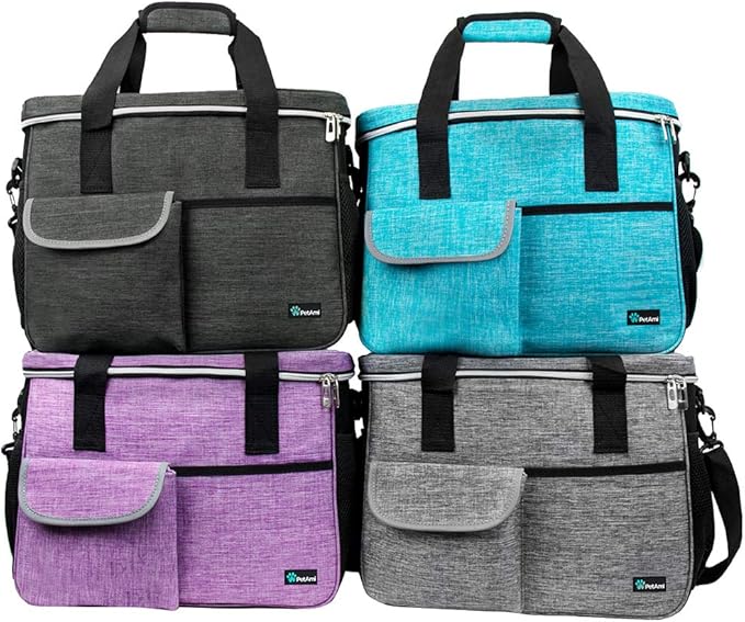 PetAmi Dog Travel Bag Organizer, Pet Travel Kit with 2 Food Containers & 2 Collapsible Dog Bowls, Pet Supplies Tote with Luggage Sleeve, Weekend Road Trip Camping Essentials, Purple, Large