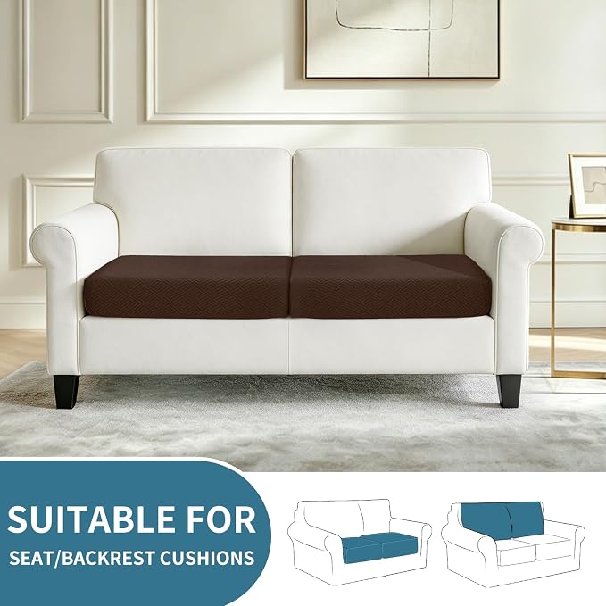 XINEAGE Couch Cushion Covers Seat Cushion Cover Thick Stretch Sofa Slipcovers 2 Piece Individual Couch Covers with Elastic Bottom(2 Seat Cushion/Backrest,Coffee)