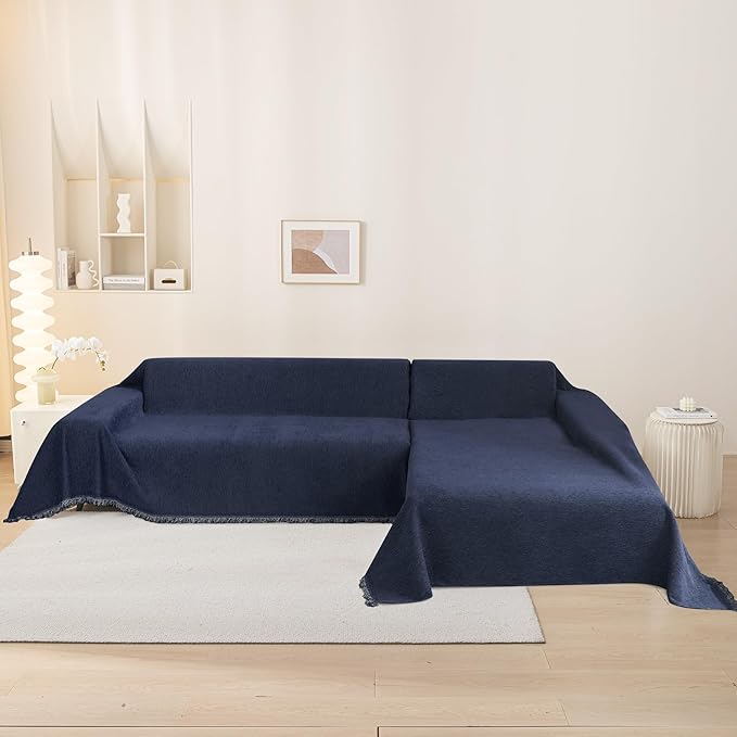 MEETSKY Navy Blue Couch Cover Sectional Sofa Covers Washable Couch Cover Sofa Throw Cover X-Large Sofa Slipcover for Reclining Multi-Use Decorative Couch Protector for Pets, 71" x 118",Navy