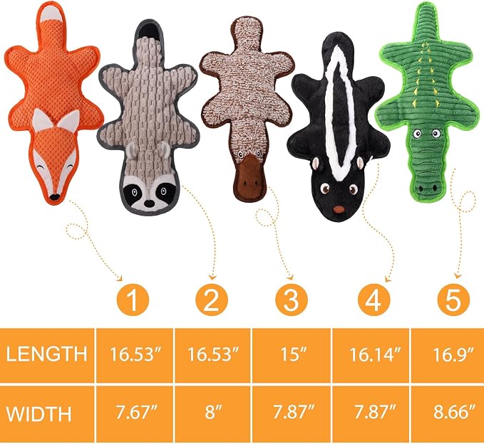 5 Pack No Stuffing Squeaky Dog Toys for Large Dogs - Interactive Durable Plush Chew Toy with Crinkle Paper, Safe Pet Toy for Small to Large Breed, Ideal for Puppy Gifts & Tug of War Toys