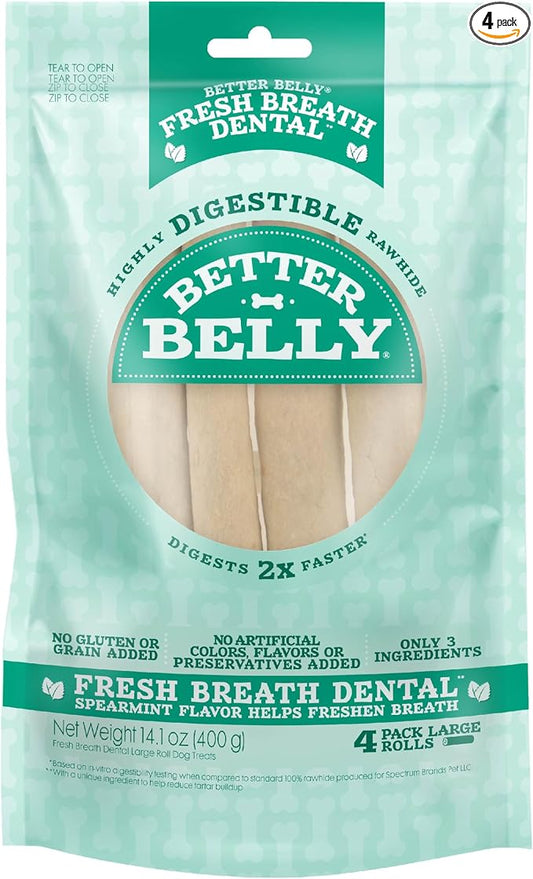 Better Belly Highly Digestible Rawhide Dental Chews, Treat Your Dog to a Chew with NO Artificial Colors or Flavors