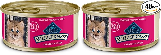 Blue Buffalo Wilderness Natural High Protein Grain Free Wet Food for Kittens,Salmon Pate,3-oz,(Pack of 48)