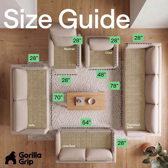 GORILLA GRIP Slip and Leak Resistant Plush Quilted Recliner Cushion Cover Blanket, Soft Couch Covers for Sofa Dogs, Machine Washable Furniture Protector Pet Friendly Couches, Beige, 28x28 Inches