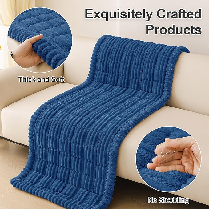 hyha Couch Cover for Dogs Washable, Non Slip Thick Flannel Sofa Protector, Pet Friendly Plush Furniture Cover for Sectional Sofa & Loveseat (Navy Blue, 27.6" x 82.7")