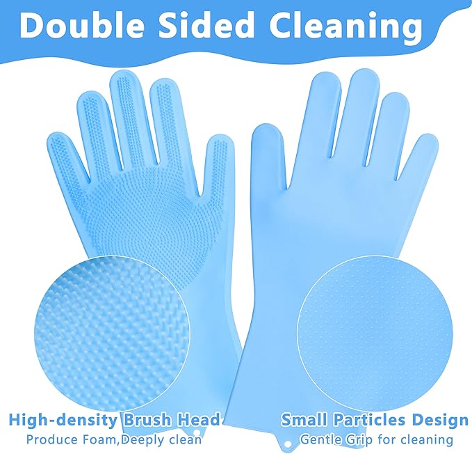 Pet Grooming Gloves—Dog Washing Gloves with High-Density Teeth, Dog Bath Scrubber with Enhanced Five Finger Design, Silicone Gloves for Dogs and Cats Bathing, Massage (Blue)