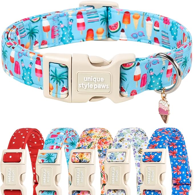 Unique style paws Dog Collar Plastic Buckle with Pendant Puppy Collar for Spring Summer Swimsuit Beach Party for Small Medium Large Boys Girls Dogs