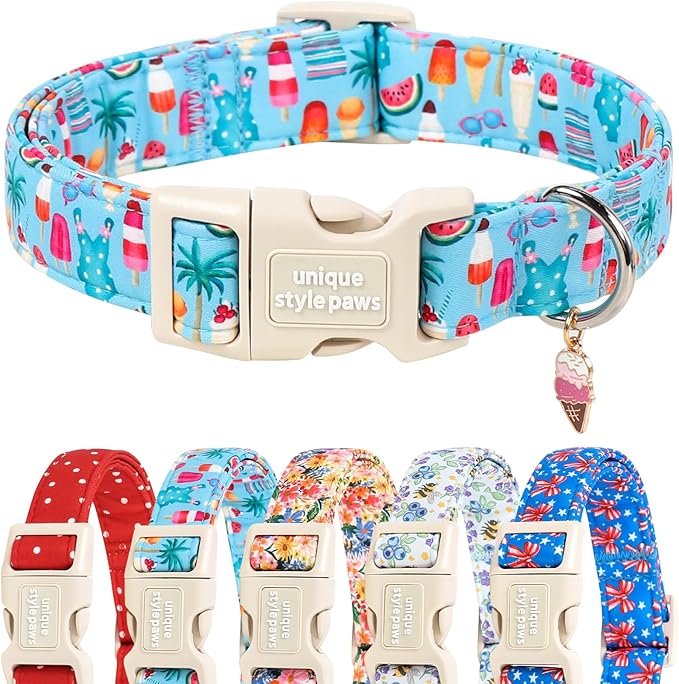 Unique style paws Dog Collar Plastic Buckle with Pendant Puppy Collar for Spring Summer Swimsuit Beach Party for Small Medium Large Boys Girls Dogs