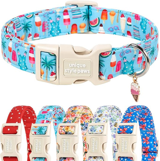 Unique style paws Dog Collar Plastic Buckle with Pendant Puppy Collar for Spring Summer Swimsuit Beach Party for Small Medium Large Boys Girls Dogs