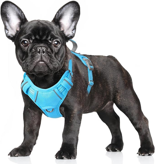 BARKBAY No Pull Dog Harness Large Reflective Dog Harness with Front Clip and Easy Control Handle for Walking Training Running with ID tag Pocket(Blue,S)