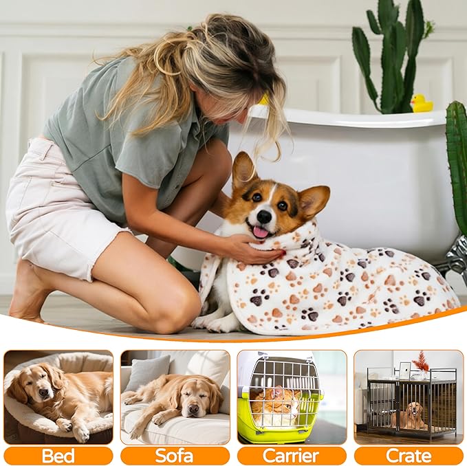 1 Pack 3 Blankets Premium Soft Fluffy Pet Flannel Blanket, Paw Printed Throw for Dogs, Cats and Puppies (Cute Paw Set, 30×20 inch, Pack of 3)