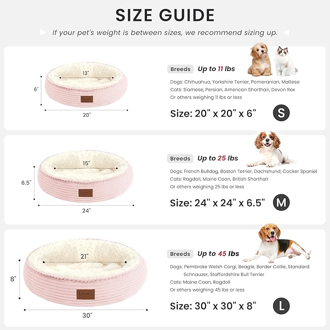 Love's cabin Round Donut Cat and Dog Cushion Bed, 30in Pet Bed for Medium or Large Dogs, Anti-Slip & Water-Resistant Bottom, Soft Durable Fabric Pet Beds, Washable Calming Cat Bed, Light Pink