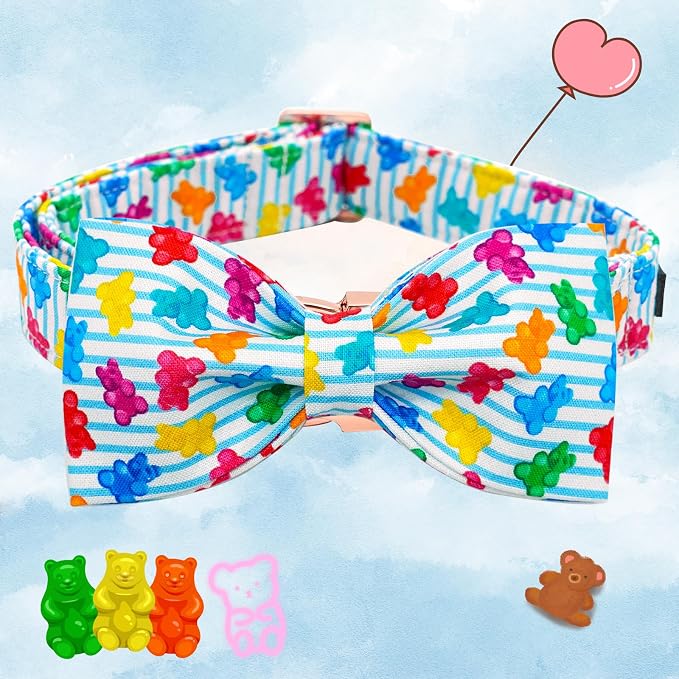 Elegant little tail Dog Collar, Summer Dog Collar with Bow tie, Blue Bear Print Dog Collars Pet Collar Boy Girl Cute Bowtie Collar Dog for Large Dogs