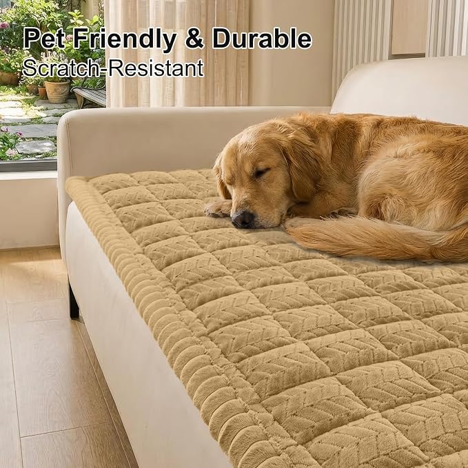 Smiry Couch Cover for Dogs, Non Slip Fuzzy Pet Sofa Covers Washable for 2-3 Cushion Couch, Soft Thick Furniture Protector for Cats Dogs, Against Fur, Dirt, Scratch Resistant (Camel, 27.6"x59")
