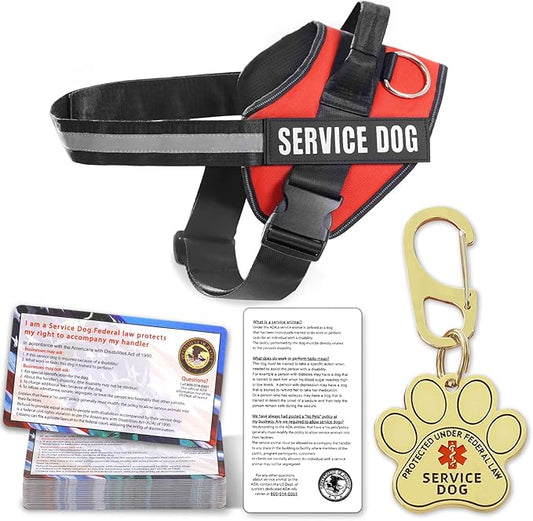 Opstin Service Dog Vest, ID Tag + 50 ADA Information Cards, Service Dog Harness w Patch in Sizes X Small to XX Large, Ruggedized Metal Tag, Service Animal Information Cards, ESA Accessory Set XX-LARGE