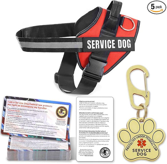 Opstin Service Dog Vest, ID Tag + 50 ADA Information Cards, Service Dog Harness in Sizes X Small to XX Large, Ruggedized Metal Tag, 2-Sided Service Animal Information Cards, ESA Accessory Set X-Large