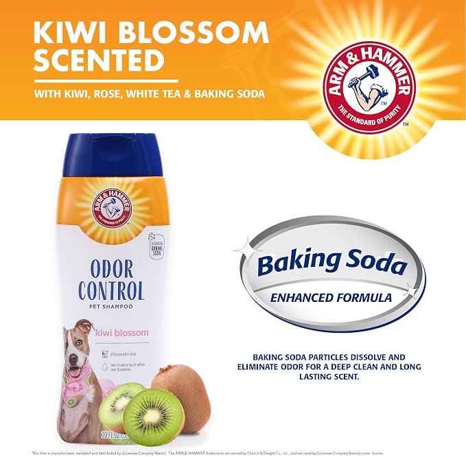 Arm & Hammer Deodorizing Dog Shampoo with Baking Soda for Odor Control, Tearless Moisturizing Formula for Sensitive Skin, Fresh Kiwi Blossom Scent, Safe for Dogs and Puppies, 20 Fl Oz