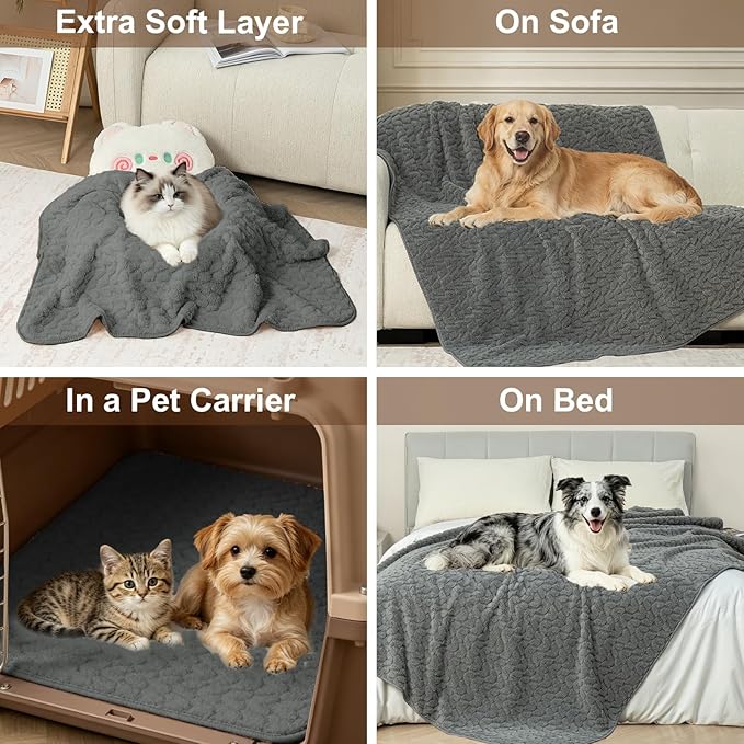 Waterproof Dog Blanket Reversible, Leakproof Pet Blanket for Large Dogs, Soft Furniture Sofa Couch Cover Protector Washable, Fleece Cat Throw Bed, Reversible Washable Soft Plush