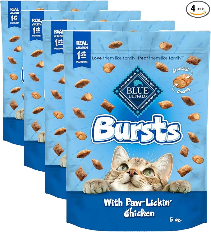 Blue Buffalo Crunchy Cat Treats, Chicken | Bursts | 5-oz Bag | Pack of 4
