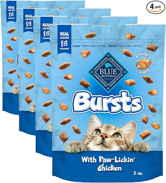 Blue Buffalo Crunchy Cat Treats, Chicken | Bursts | 5-oz Bag | Pack of 4