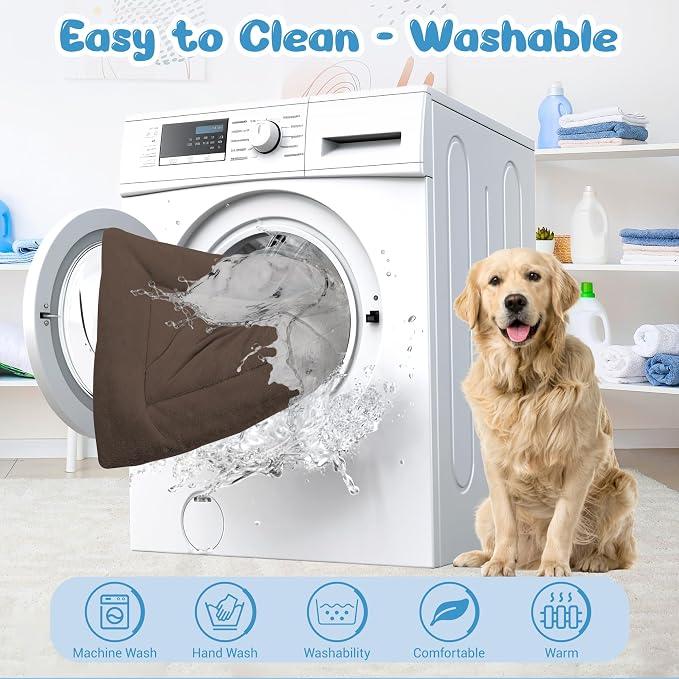 Dog Crate Pad Washable for 48 Inch Crate, Plush Anti-Slip Crate Mat for Large Dogs, XL Kennel Pad for Home, Travel and Training, 48 x 30 Inch, Brown