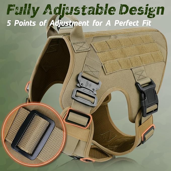 rabbitgoo Tactical Dog Harness for Small, Heavy Duty Pet Harness with Handle, No-Pull Service Vest Small Breed, Adjustable Military Dog Vest for Training Hunting Walking, Brown, S