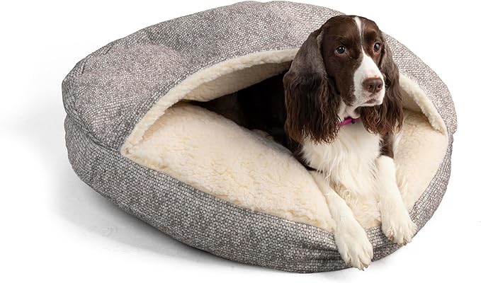 Snoozer Cozy Cave Dog Bed - Indoor Dog Bed with Cover Cave, Covered Calming Burrow for Medium & Large Sized Pets with Blanket Attached, Enclosed, Removable Washable Cover - XL, Merlin Linen