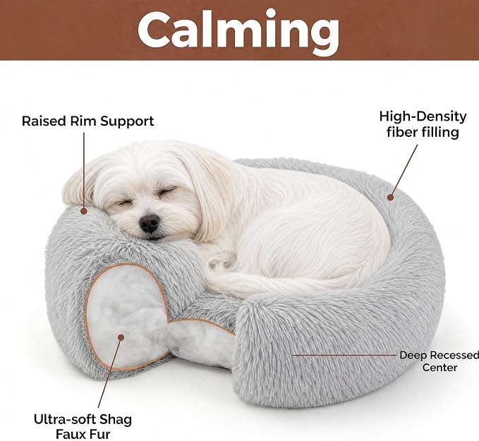 Extra Small Dog Bed Cute Grey Dog Bed Washable 19 inches Donut Fluffy Small Pet Beds,Calming Anti Anxiety Round Fits up to 10 lbs Soft Warm Pets Beds for Puppy Dogs Indoor