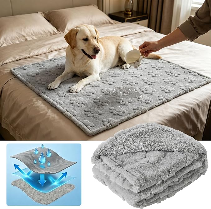 BEAUTYZOO Waterproof Dog Blankets for Large Dogs, Dog Blanket for Couch Sofa Bed, Super Soft Premium Coral Fleece Throw Cat Puppy Blanket, Reversible Furniture Protector, Washable Pet Blanket 32x40IN