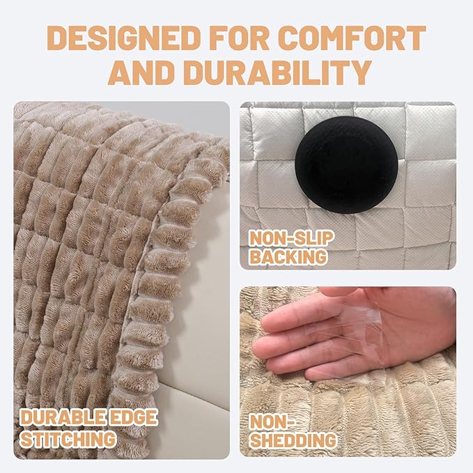 Couch Cover for Dogs Washable,Non Slip Fuzzy Durable Couch Covers for 3 Cushion Sofa Pet Friendly Sofa Cover Dog Thick Soft Slipcovers Protector Couches Mat Bed (Brown, 27.6" x 70.9"/70 x 180cm)