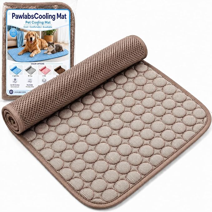 Mat for Dogs and Cats, Ice Silk Pet Cooling Mat, Washable Dog Cooling Pad with Soft PP Cotton Padding, Breathable Dog Bed Mat for Crate, Sofa, Car, Indoor Outdoor (Coffee, Medium)