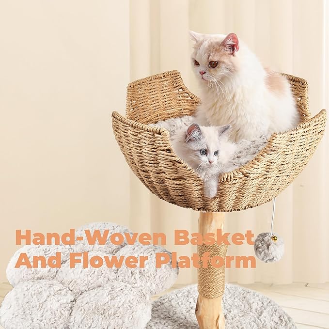 Easyego Modern Cat Tree, 39.9" Aesthetic Wood Cat Tree Tower for Large Cats, Luxury Cat Condo with Scratching Posts and Flower Platforms, Cat Furniture, Bullet Gray
