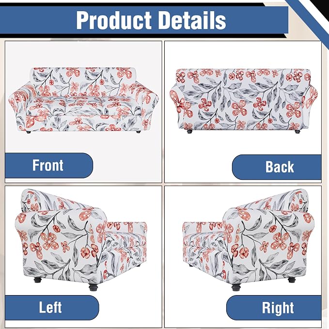 Stretch Couch Covers for 3 Separate Cushion Couch Sofa,Floral Printed Couch Sofa Cover,Washable Sofa Slipcover,Pet Friendly Furniture Protector with Elastic Bottom,Universal Fit for Home(Sofa,Cover)