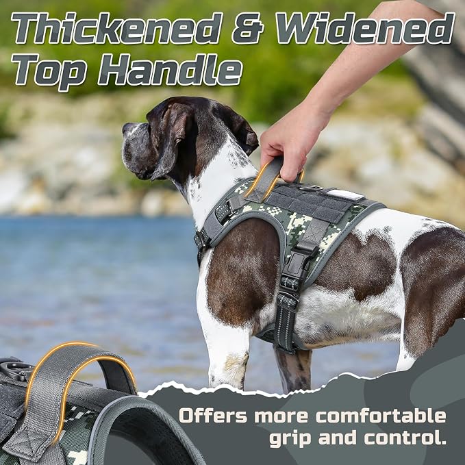rabbitgoo Tactical Dog Harness for Large Dogs, No Pull Military Service Vest with Handle & Molle, Easy Control for Training Walking, Adjustable Reflective Straps, Dark Grey Camo, M
